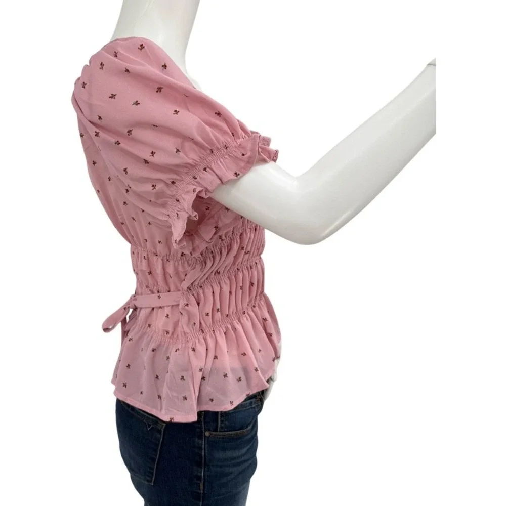 FREE‎ PEOPLE NWT Small Adore You Blouse Mauve Pink Floral Cottagecore Peplum Top